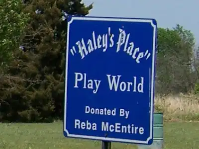 Welcome sign at Haley's Place Park, Atoka, Oklahoma