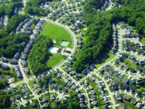 aerial shot of housing in Atoka