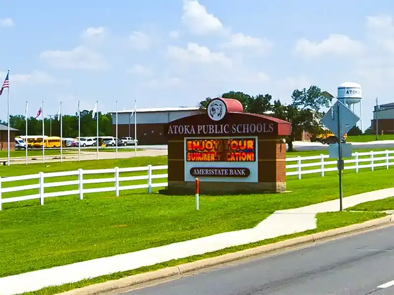 Public school sign for Atoka Public School District